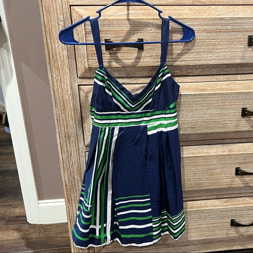 Guess Navy and Green Striped Mini Dress